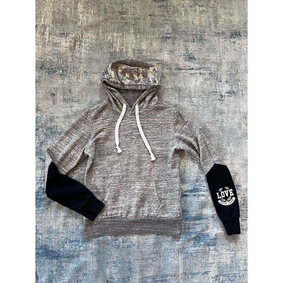 Reflex Heathered Gray Black Sequin LOVE Hoodie Women's Small - Picture 1 of 7